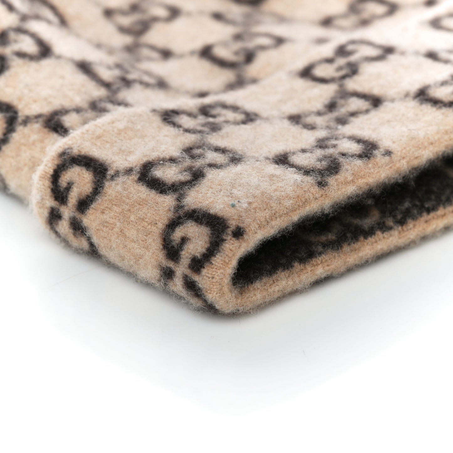Wool GG Monogram Fog Tricot Beanie Hat M Beige Dark Brown
