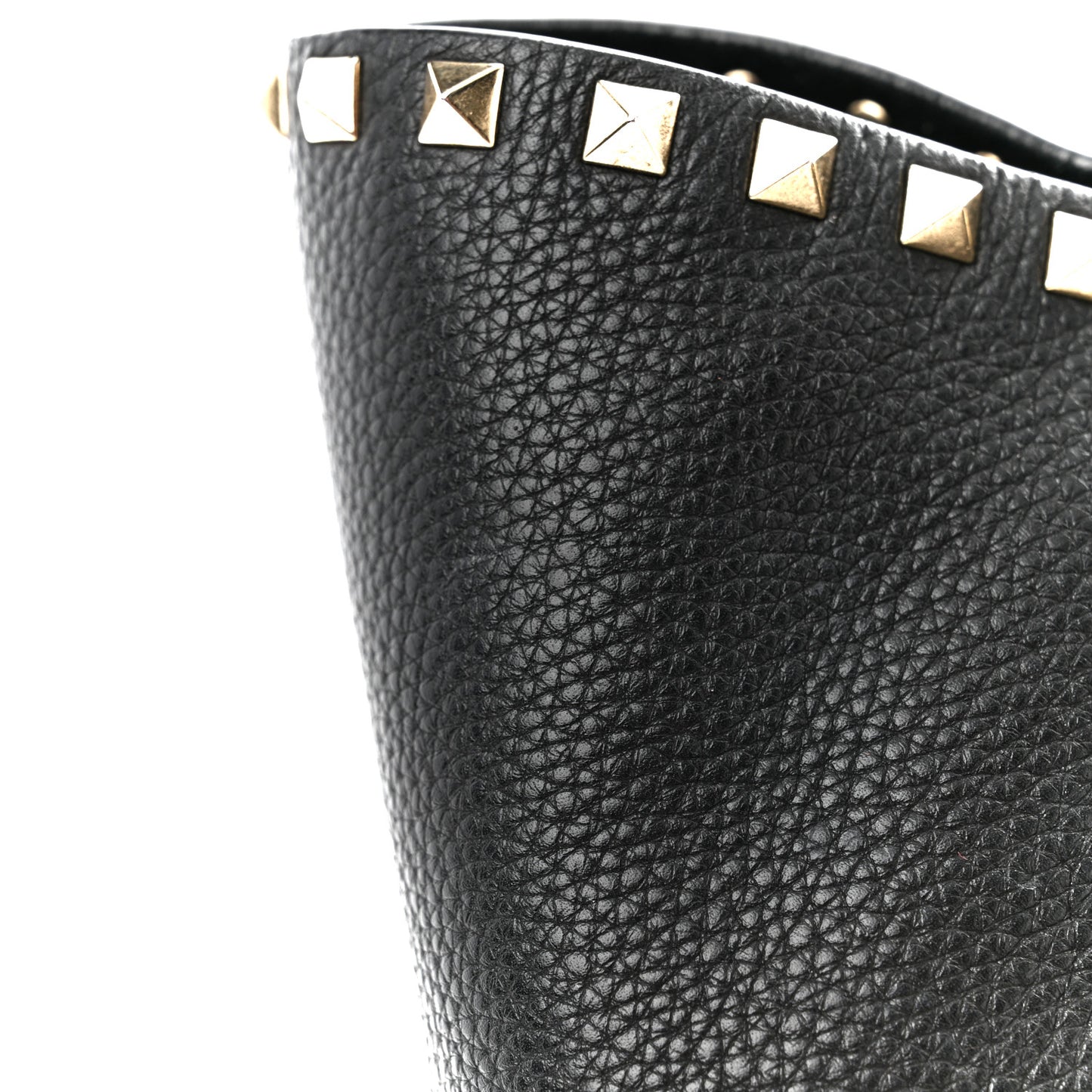 Grained Calfskin Rockstud Shoulder Tote Black