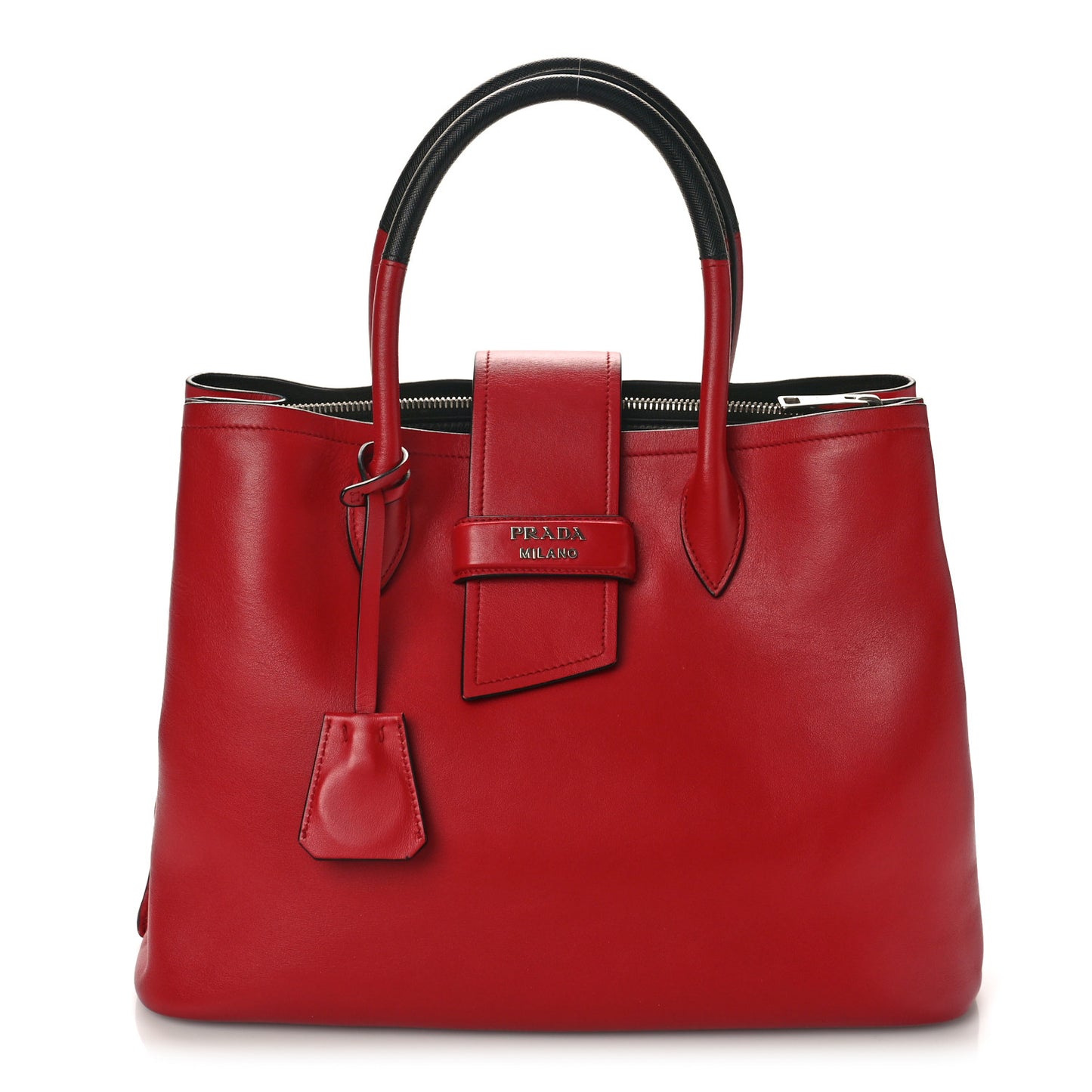 Soft Calfskin Ribbon Tote Rosso Black