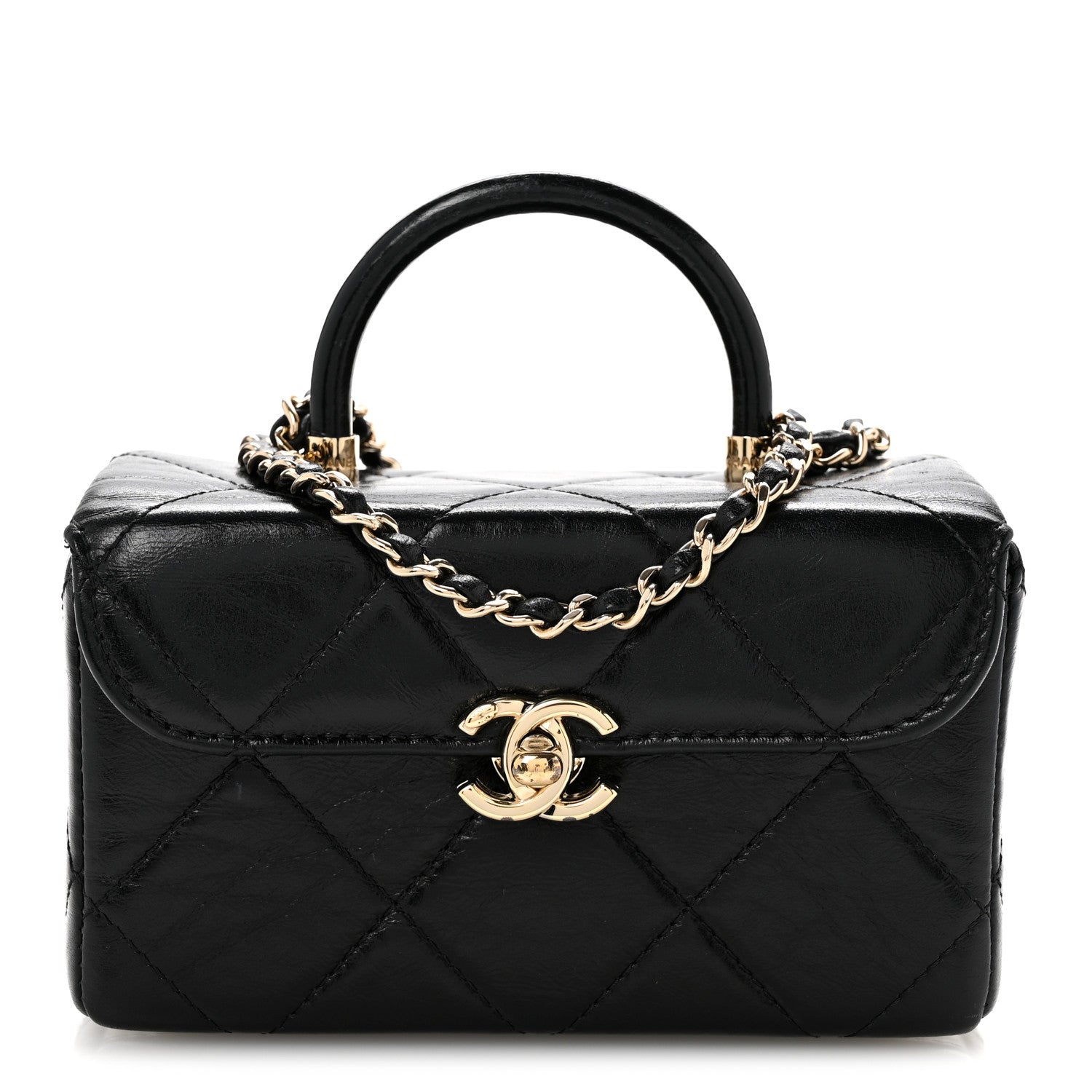 Chanel Shiny Calfskin Quilted Top Handle Box Bag Black 1891642