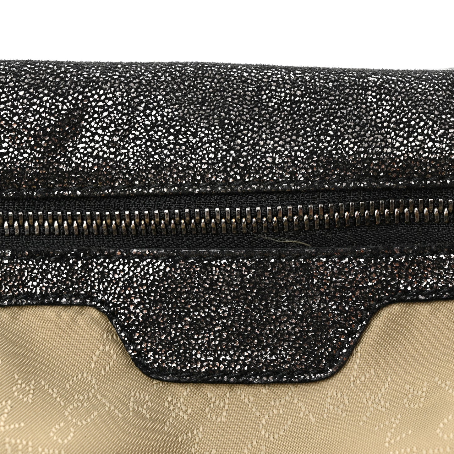 Chamois Shiny Dotted Falabella Fold Over Tote Ruthenium