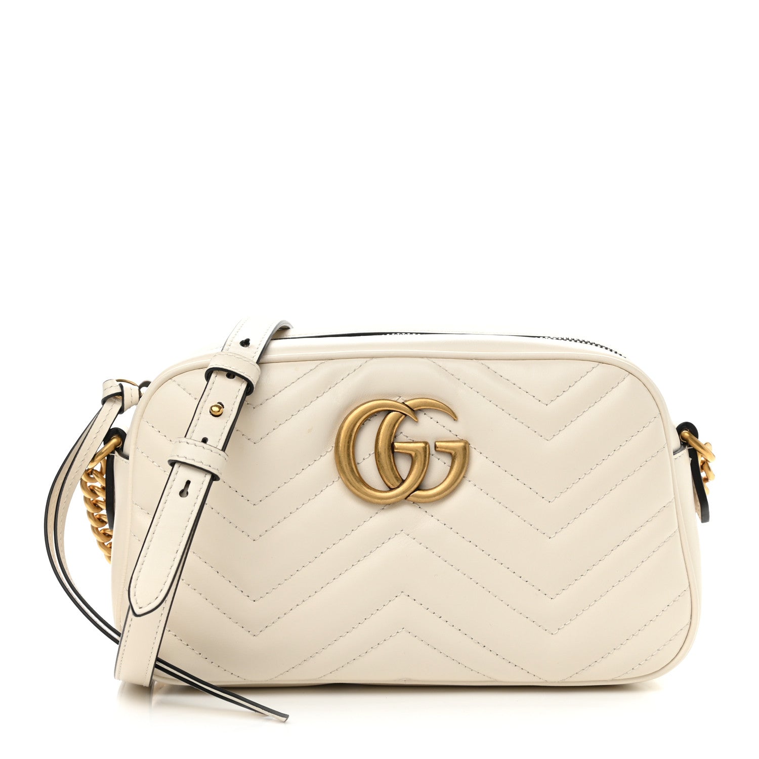 Gucci Calfskin Matelasse Small GG Marmont Chain Shoulder Bag White 1 of 11