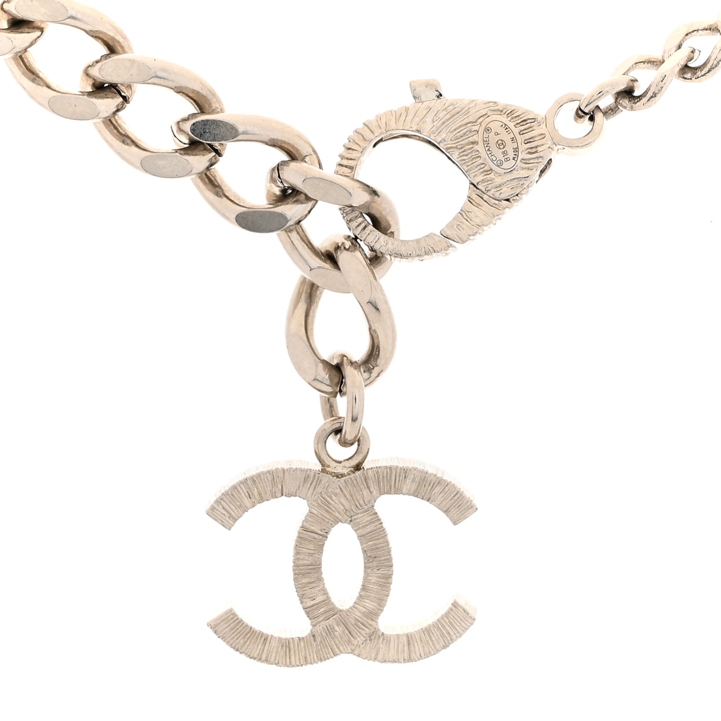 Pearl Baguette Crystal Large CC Pendant Necklace Silver