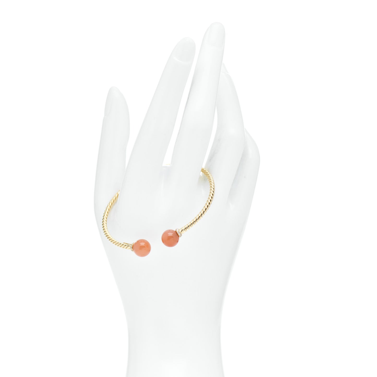 18K Yellow Gold Diamond Pink Opal 9mm Solari Bead Bracelet