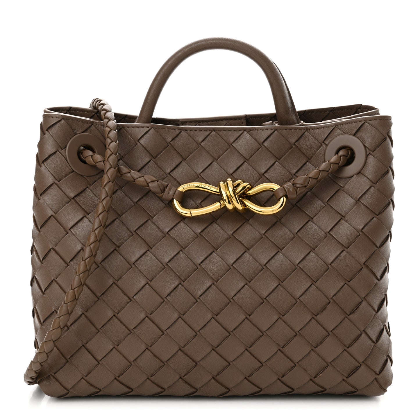 Nappa Intrecciato Small Andiamo Shoulder Bag Taupe Grey