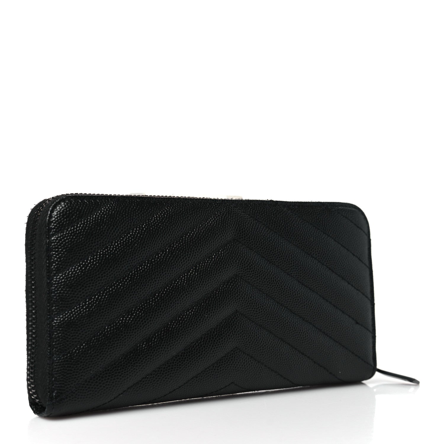 Saint Laurent Grain De Poudre Matelasse Chevron Monogram Monochrome Zip Around Wallet Black 3 of 8