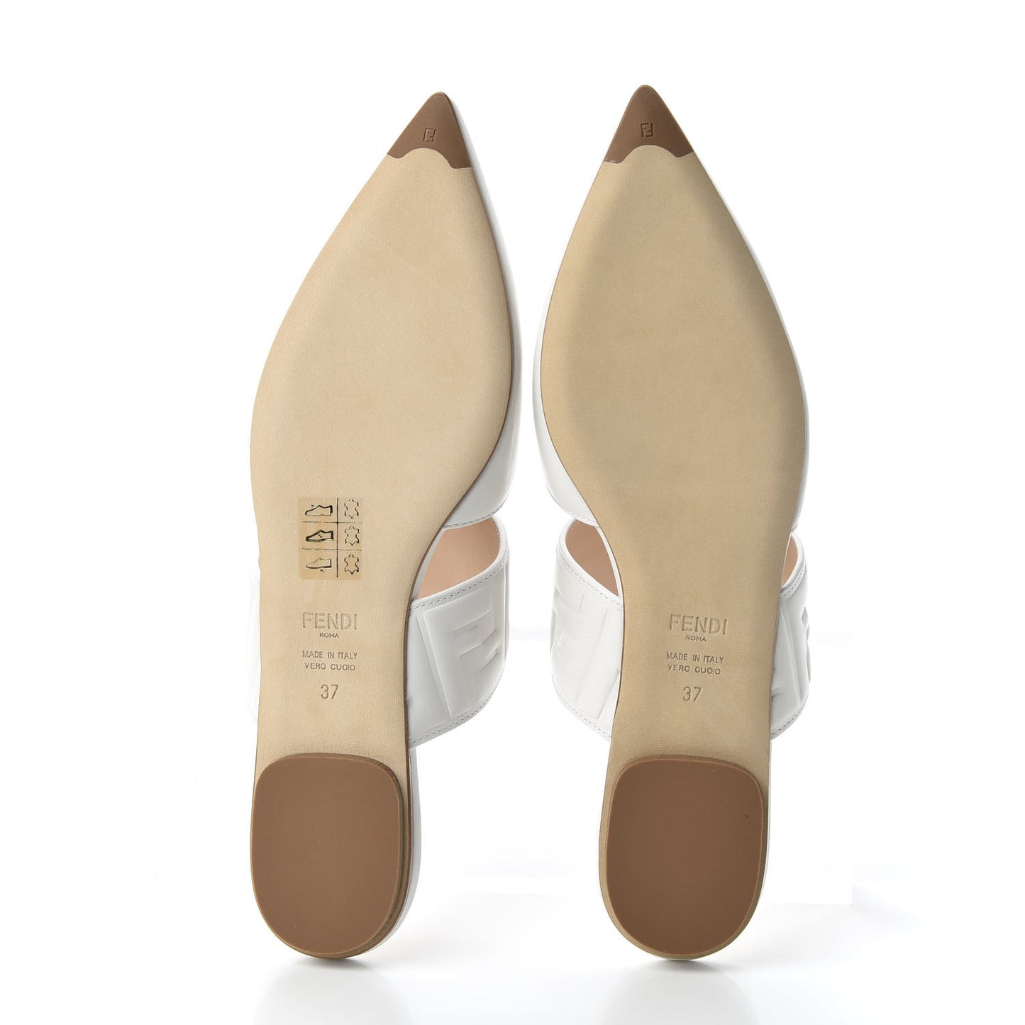 Vitello FF Embossed Buckle Flat Mules 37 Snow
