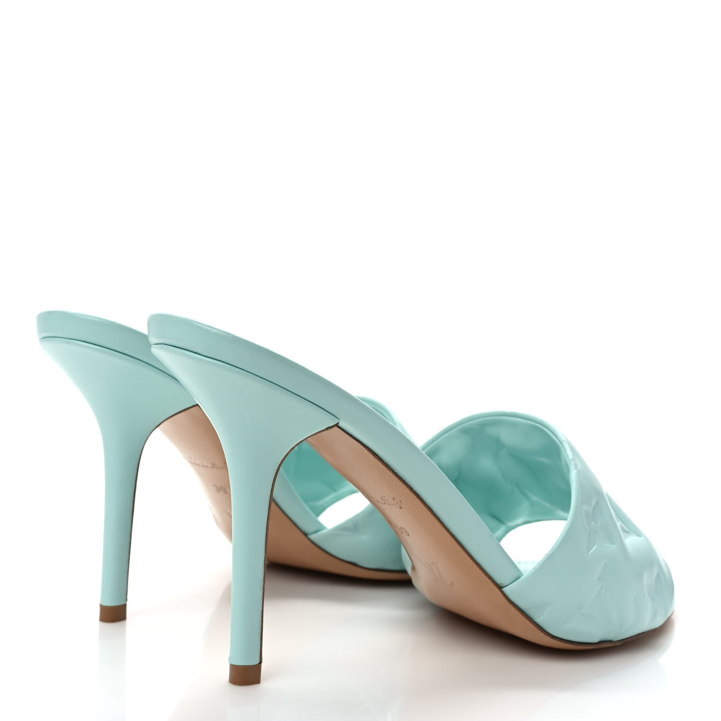 Lambskin Embossed Monogram Revival High Heel Mules 39 Light Blue