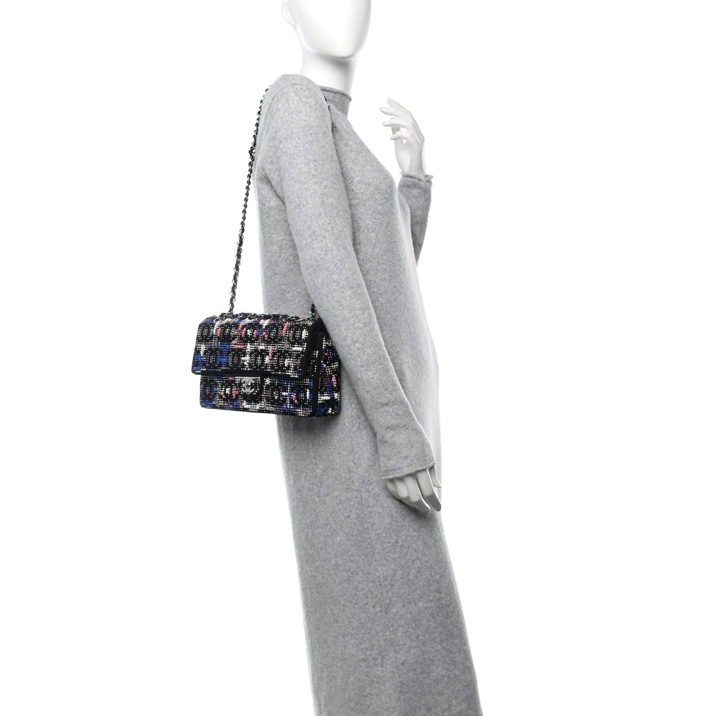 Crystal Tweed CC Medium Double Flap Black