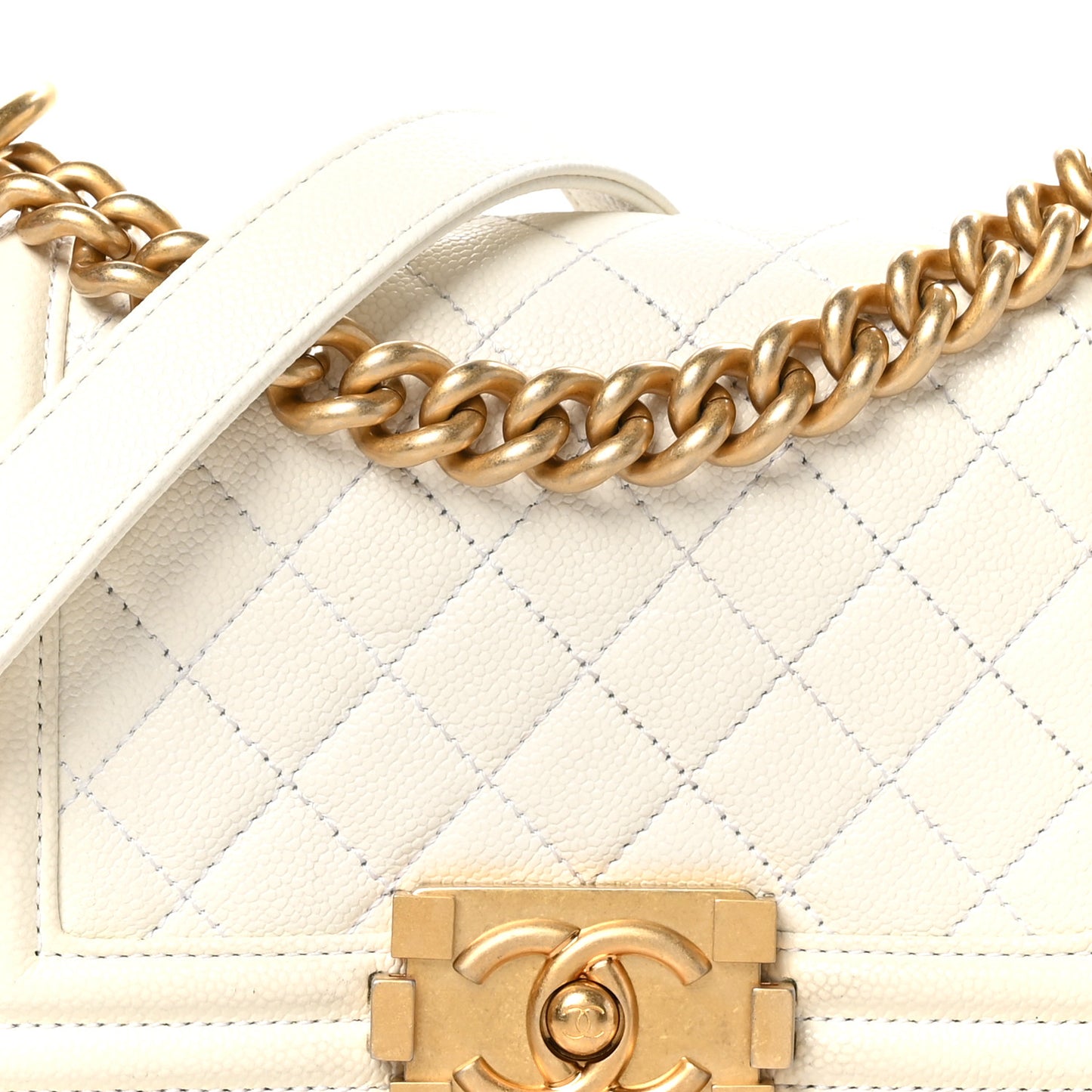 Caviar Quilted Small Boy Flap White