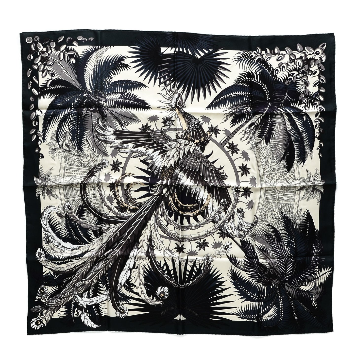 Silk Mythiques Phoenix Scarf 90 Vert Anthracite Vanille Auberg