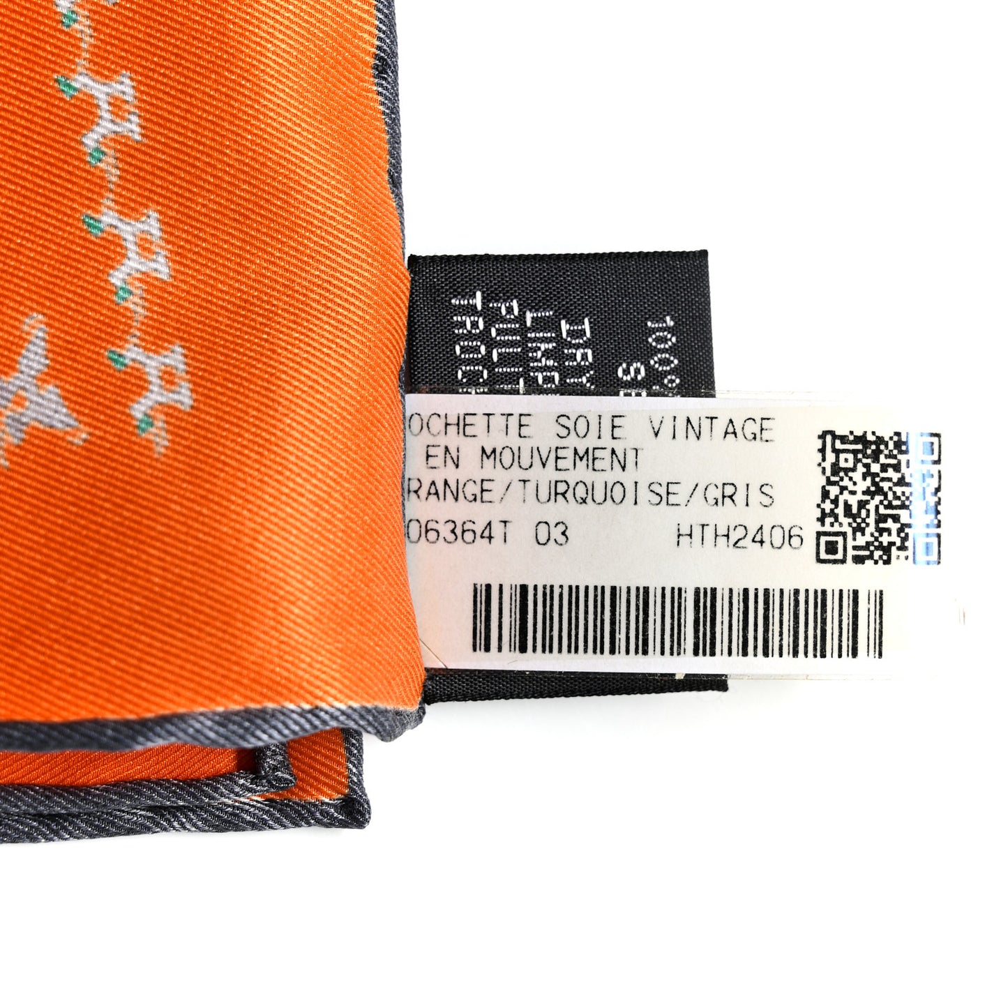 Silk H En Mouvement Pocket Square Scarf 45 Orange Turquoise Grey