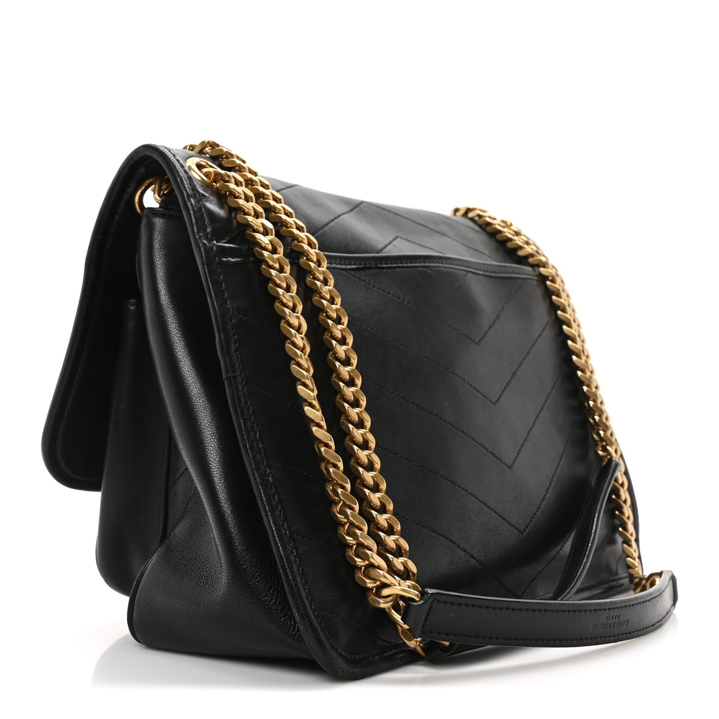 Lambskin Matelasse Monogram Medium Niki Chain Satchel Black