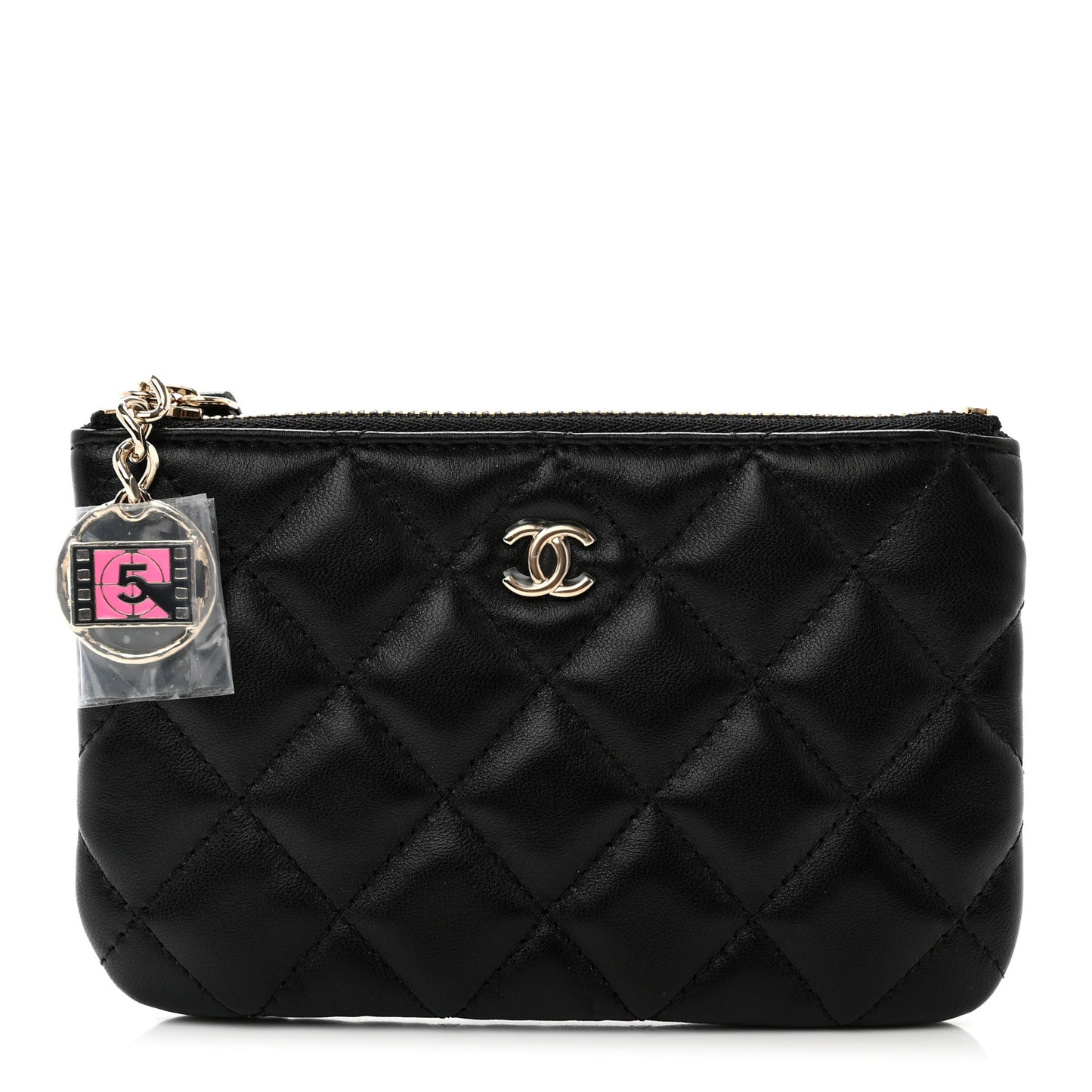 Lambskin Quilted Small No. 5 Cosmetic Case Black