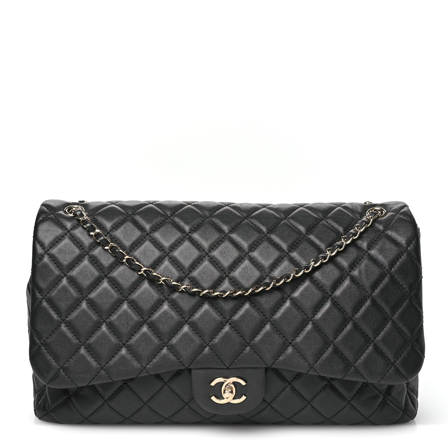Calfskin Quilted Small XXL Travel Flap Bag Black