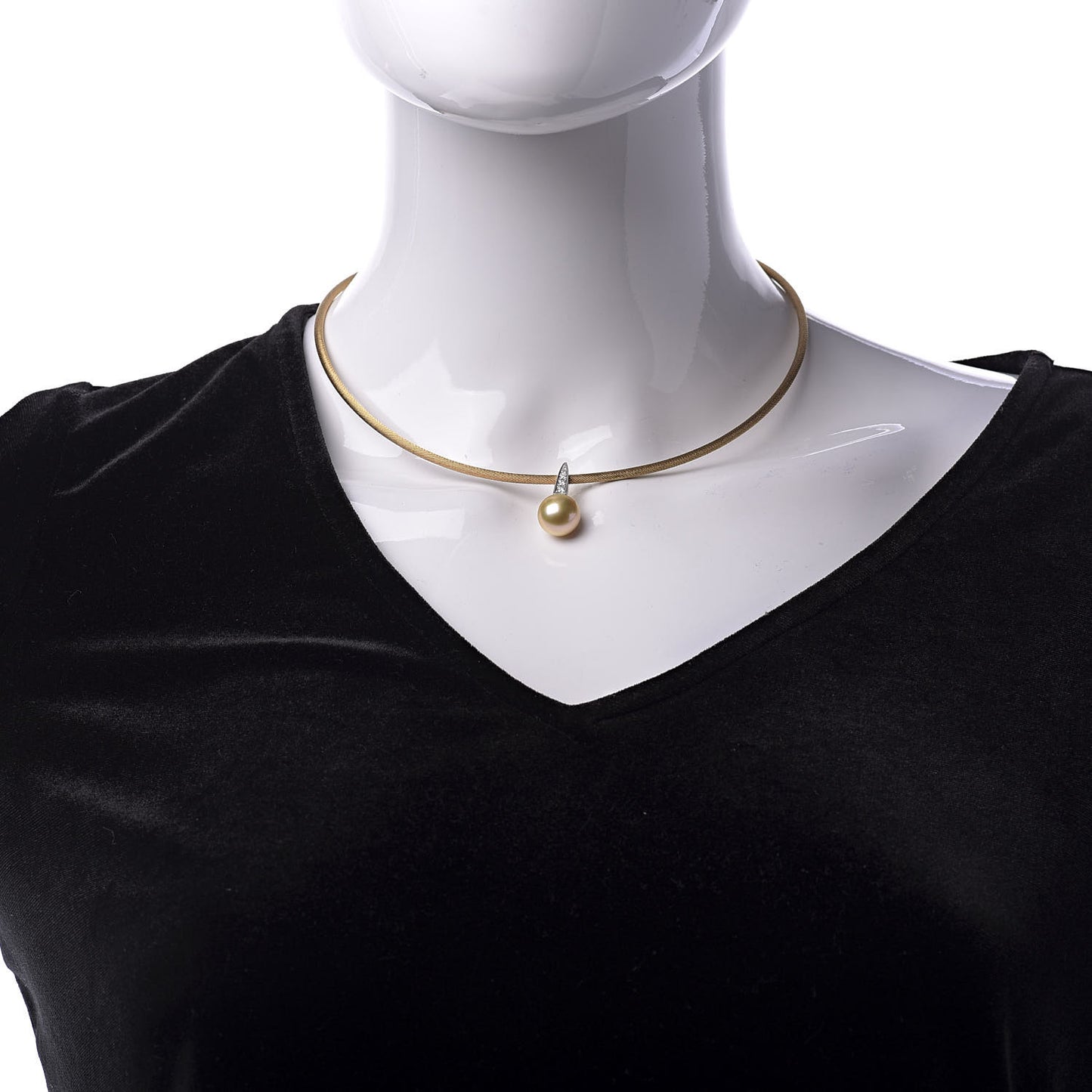 18K Yellow White Gold Diamond Pearl 11.5mm Pendant Necklace
