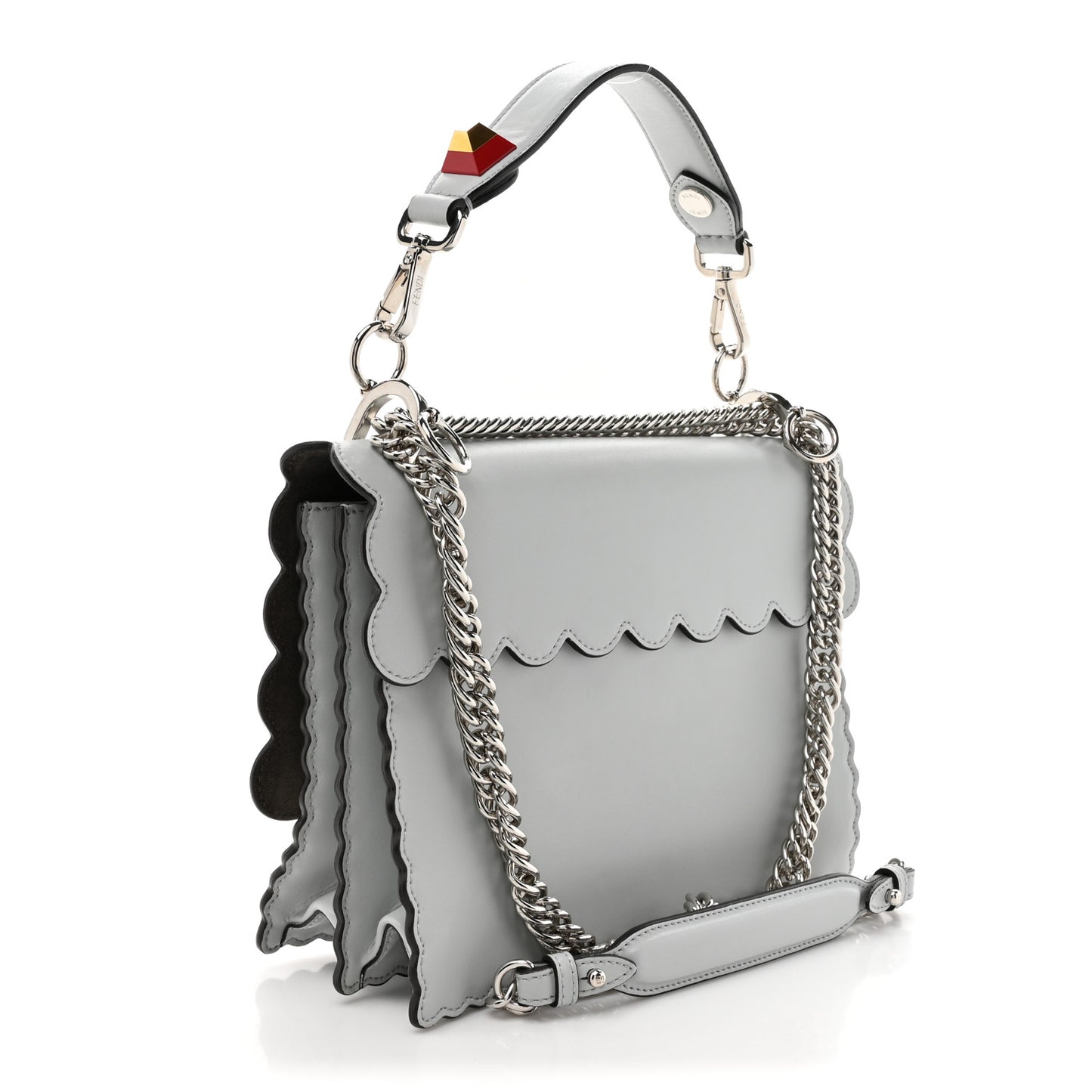 Vitello Liberty Scalloped Spike Studded Kan I Shoulder Bag Grigio Perla Multicolor