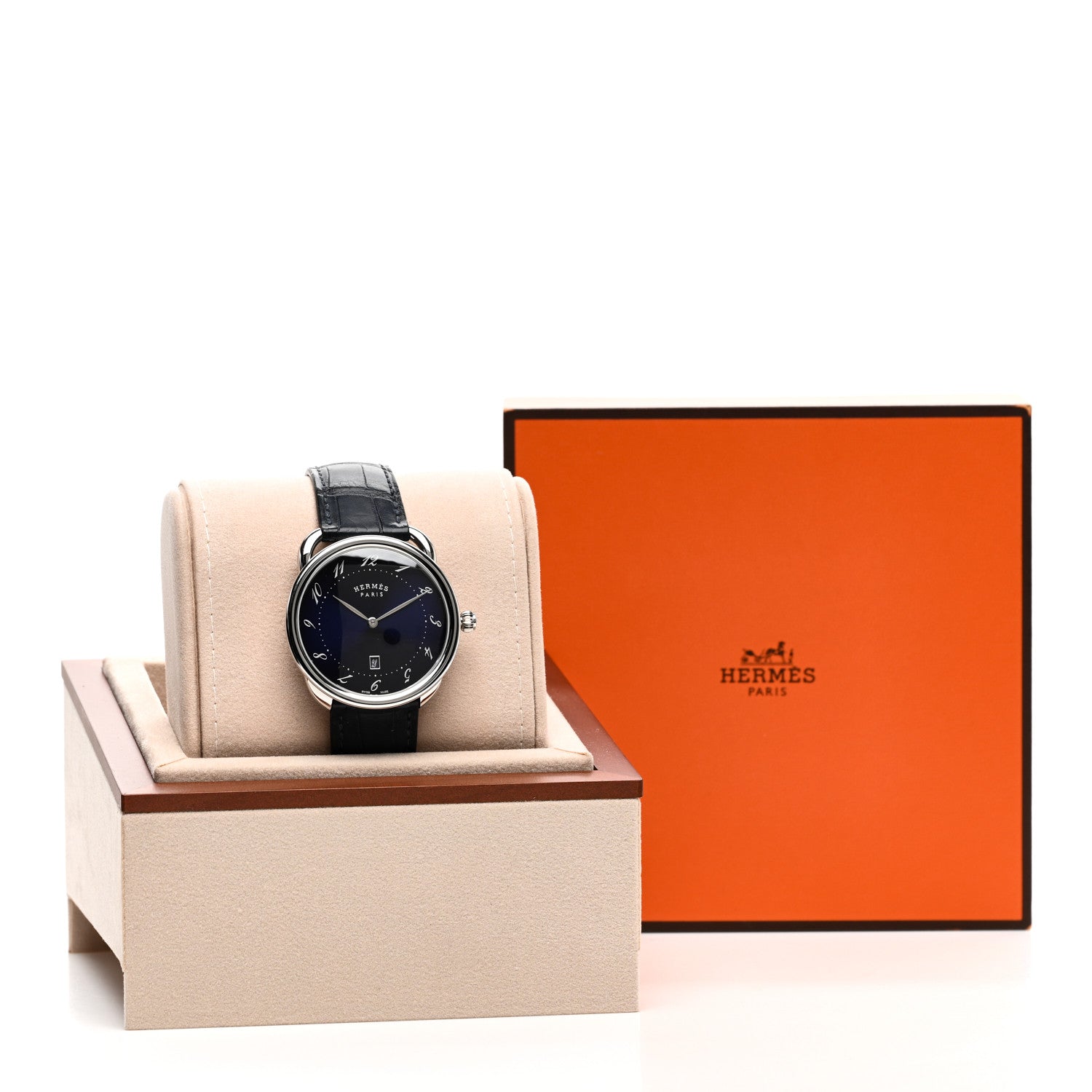 Hermes Stainless Steel Alligator 40mm Arceau Quartz Watch Bleu Abysse 5 of 5
