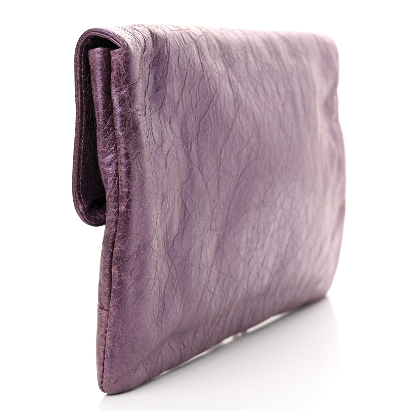 Agneau Classic Hardware Envelope Clutch Metallic Purple
