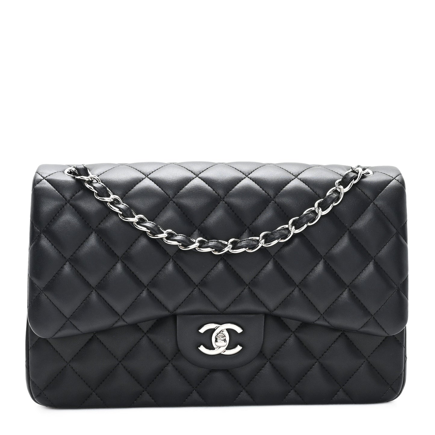 Lambskin Quilted Jumbo Double Flap Black