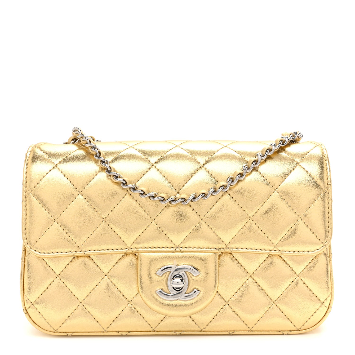 Chanel Metallic Lambskin Quilted Mini Rectangular Pearl Crush Flap