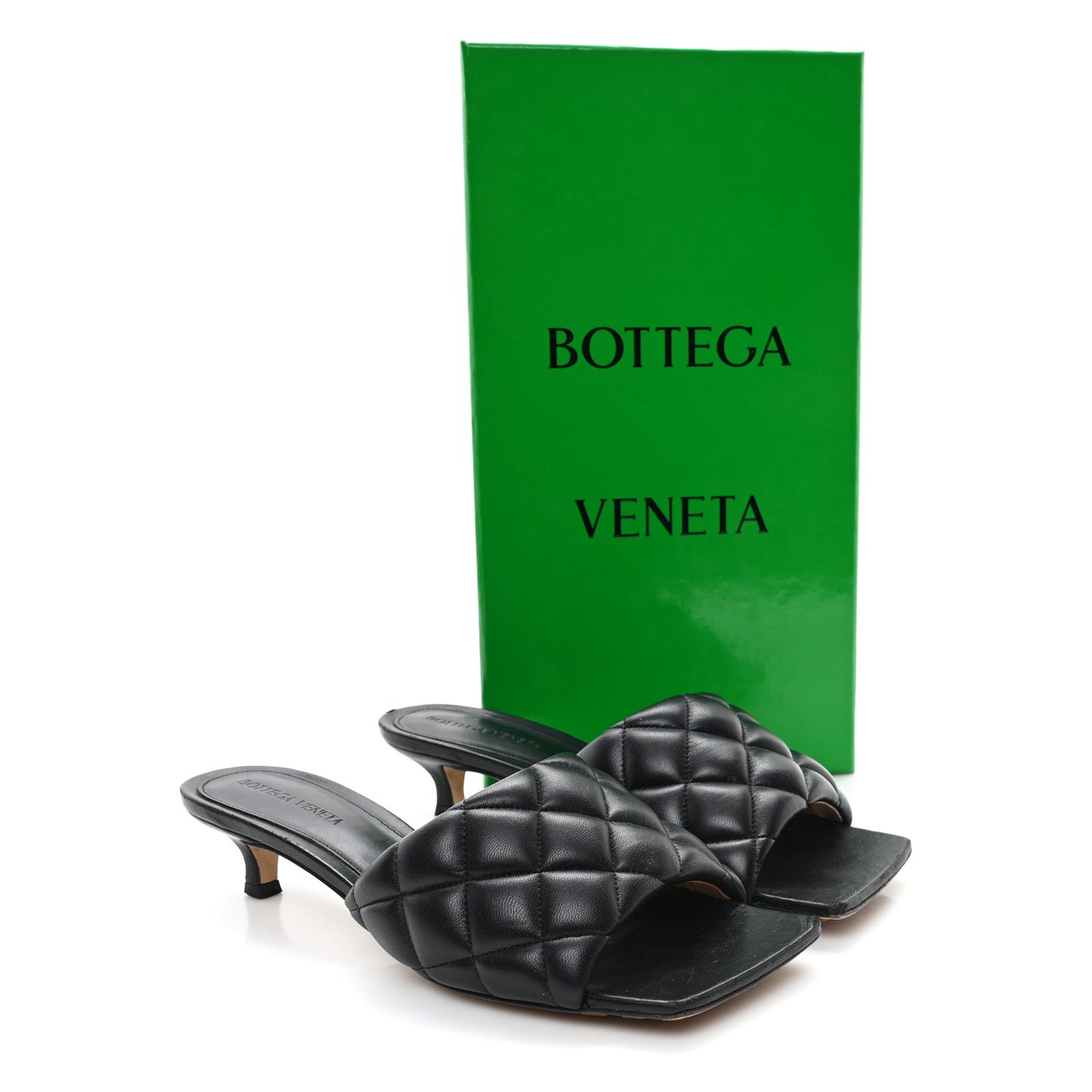 Nappa Matelasse Padded Mid Heel Mule Sandals 37 Black