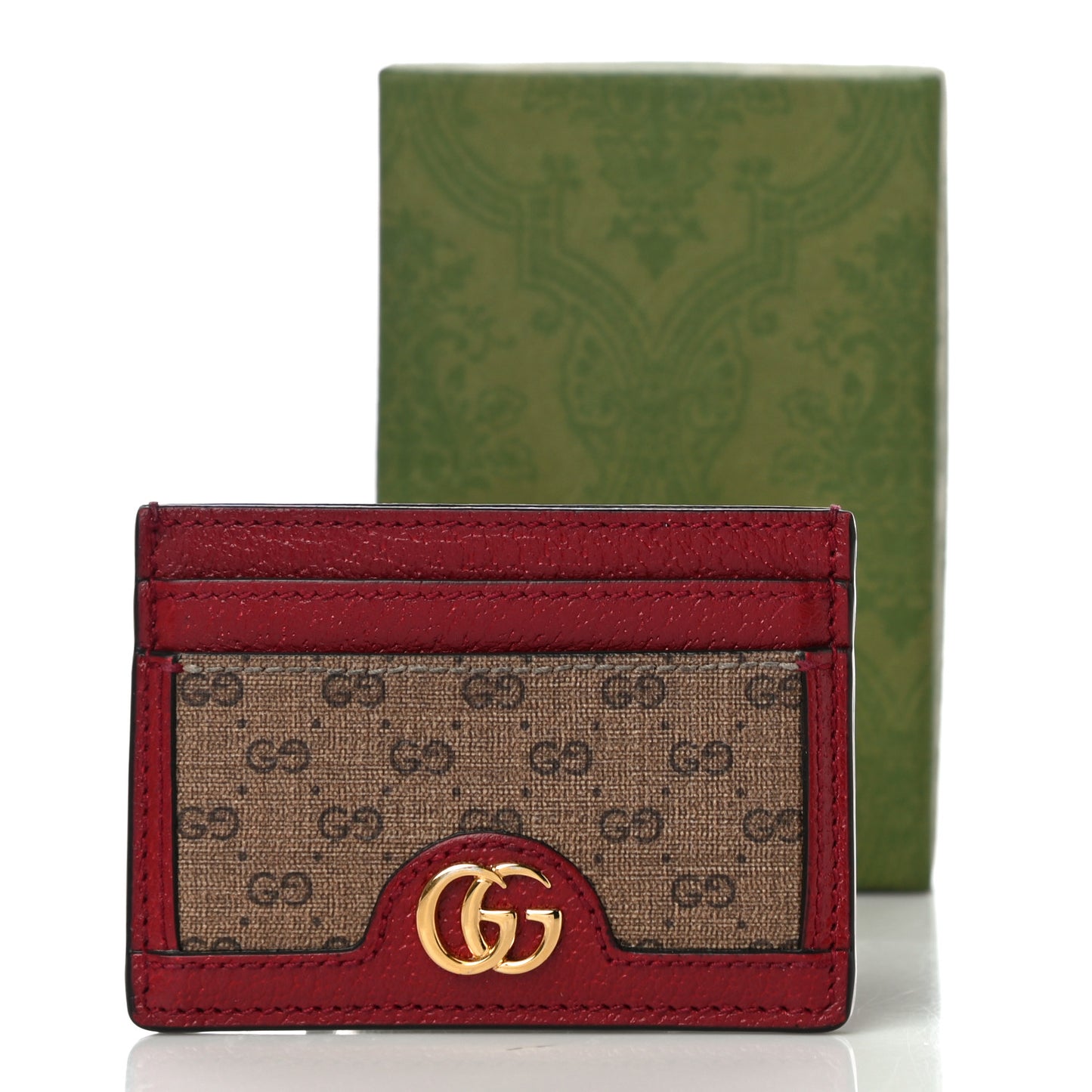 X DORAEMON Mini Vintage GG Supreme Monogram Card Holder Beige Cherry Red