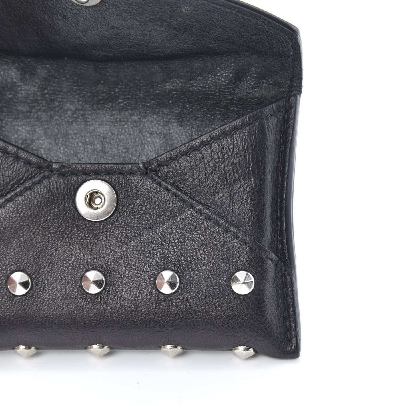 Calfskin Studded Skull Envelope Card Holder Black