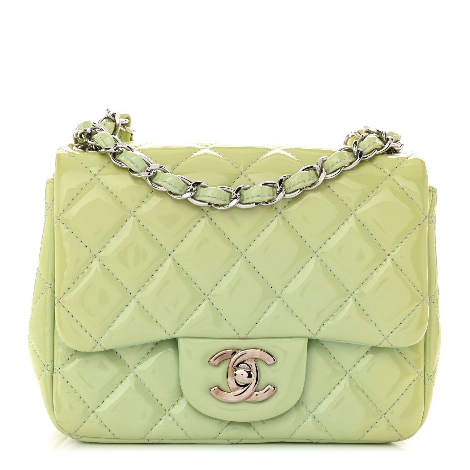 Chanel Patent Calfskin Quilted Mini Square Flap Light Green 1 of 12