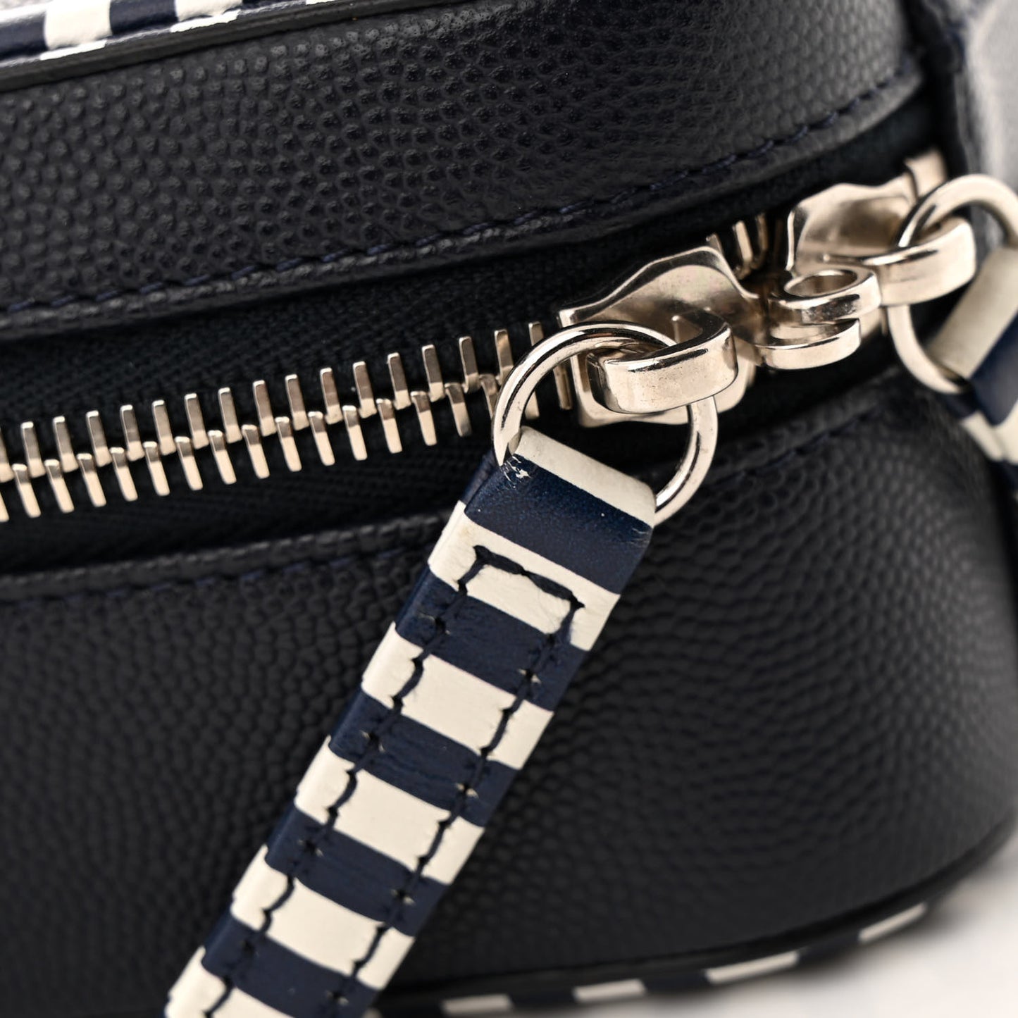 Caviar Quilted Striped Small CC Filigree Vanity Case Navy White