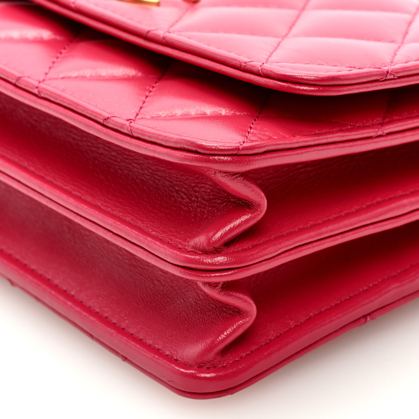 Shiny Calfskin Quilted Mini Multicolor Top Handle Wallet On Chain WOC Dark Pink