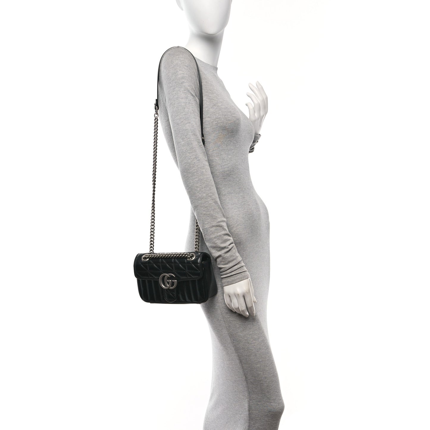 Calfskin Matelasse Aria Mini GG Marmont Shoulder Bag Black