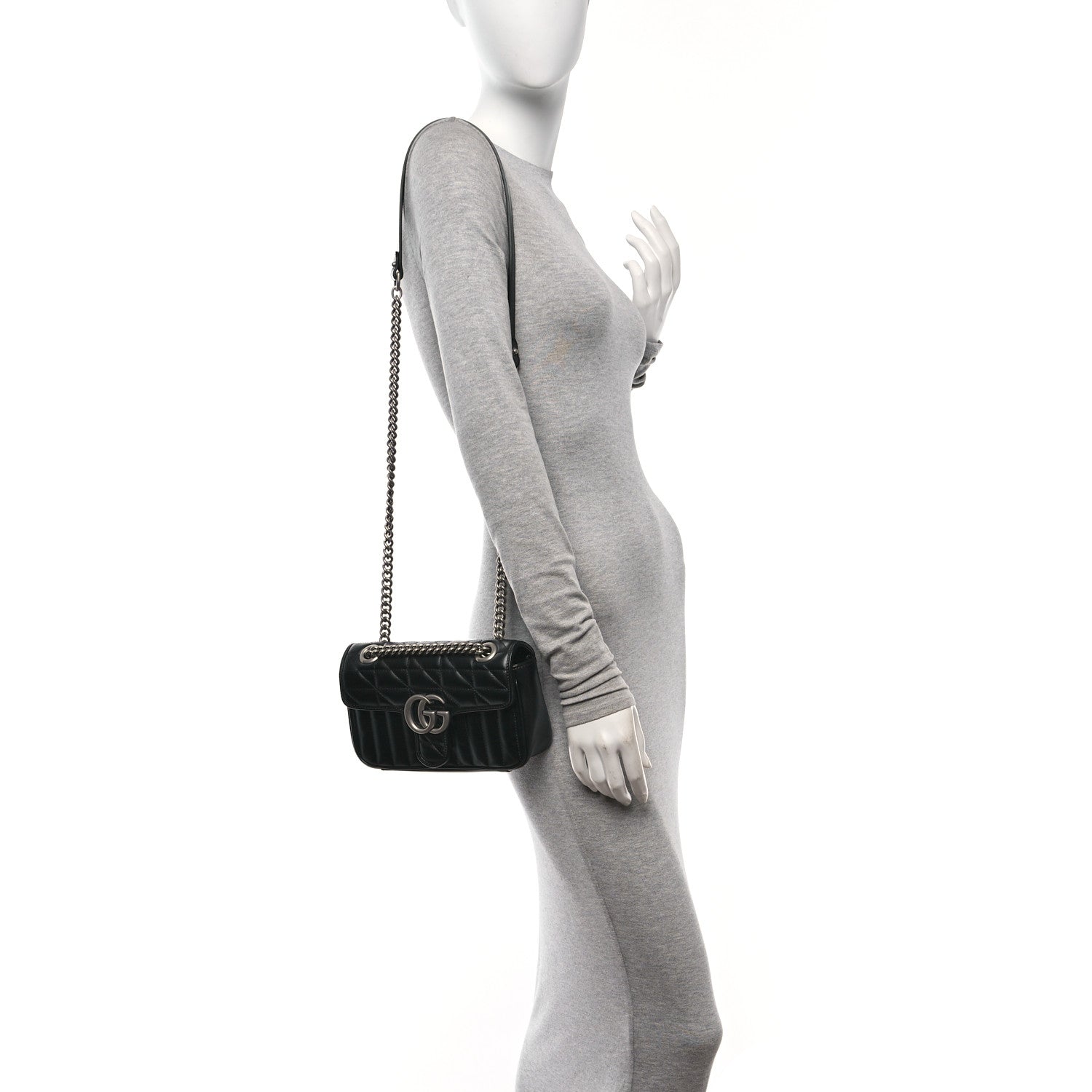 Gucci Calfskin Matelasse Aria Mini GG Marmont Shoulder Bag Black 2 of 10