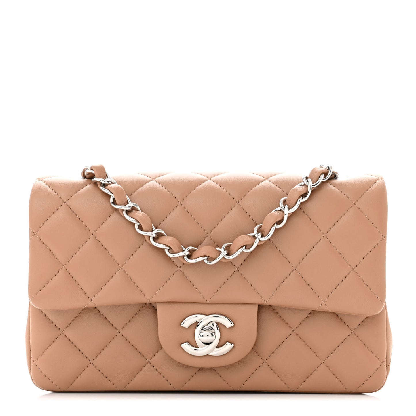 Lambskin Quilted Mini Rectangular Flap Dark Beige