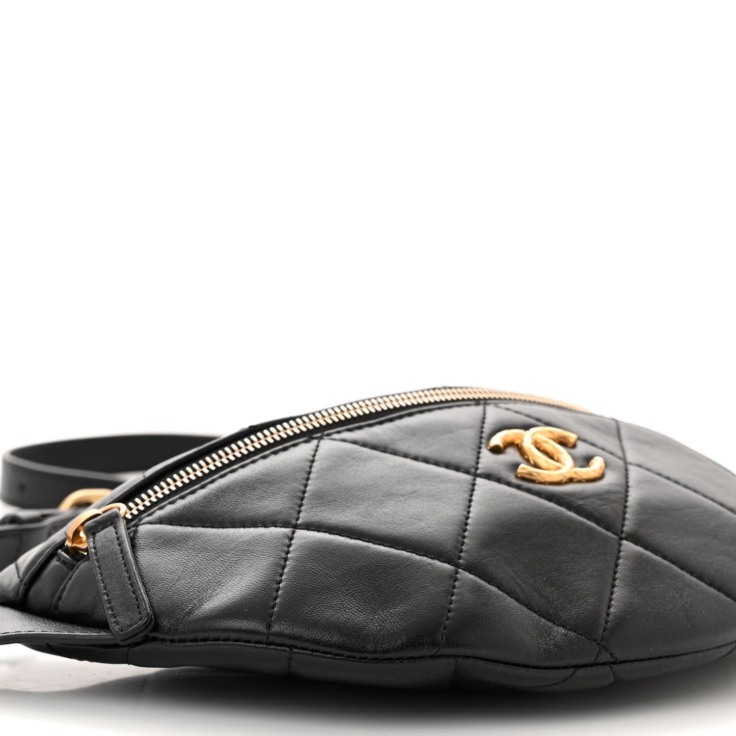 Lambskin Enamel Quilted Waist Bag Black