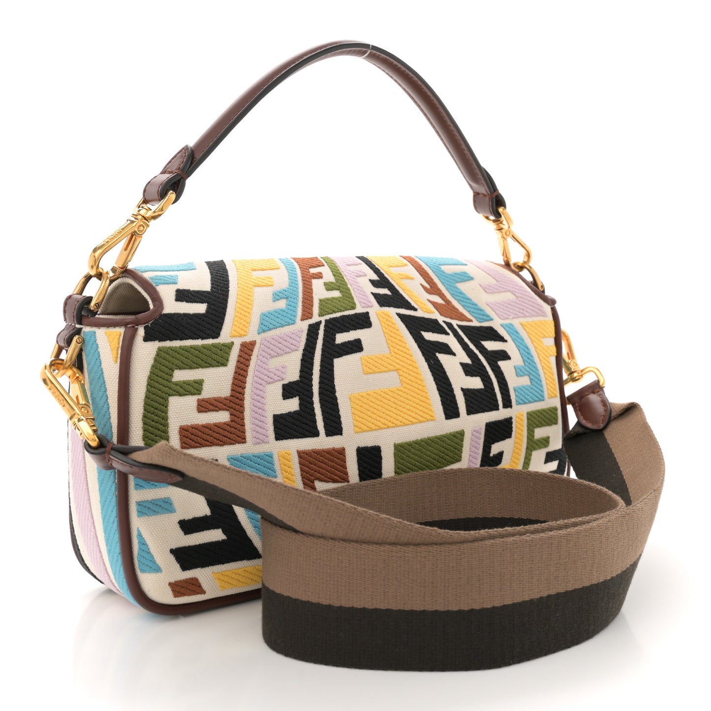 X SARA COLEMAN Canvas Vitello King Seta FF Fish Eye Embroidered Baguette Grezzo Multicolor Ghianda