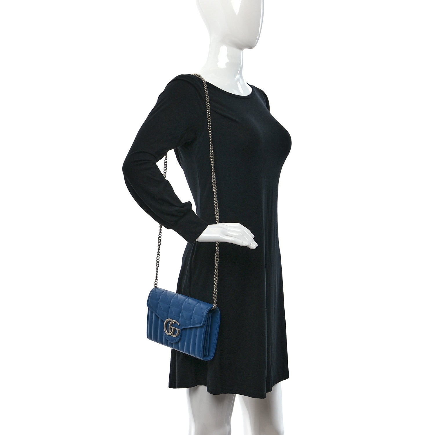 Gucci Calfskin Matelasse Aria GG Marmont Chain Wallet Clear Blue 2 of 10