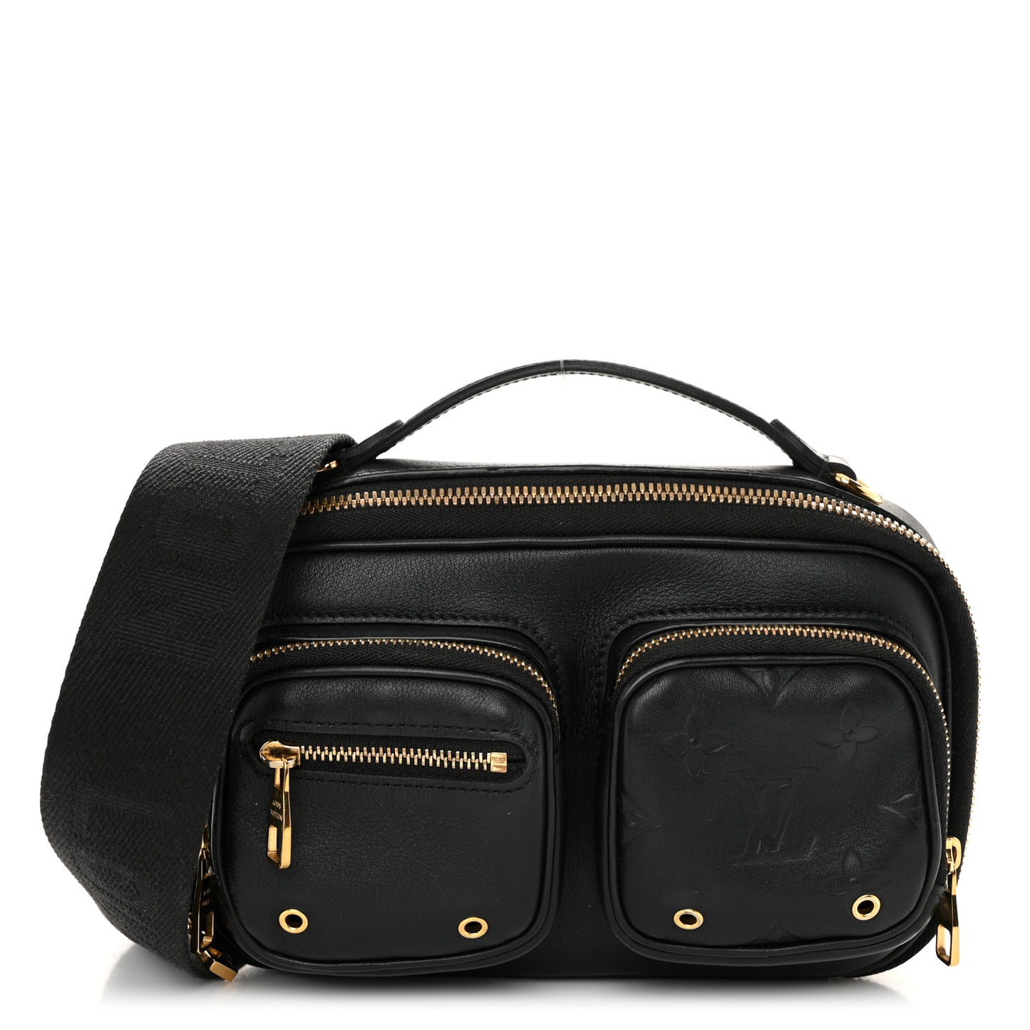 Calfskin Monogram Embossed Utility Crossbody Black