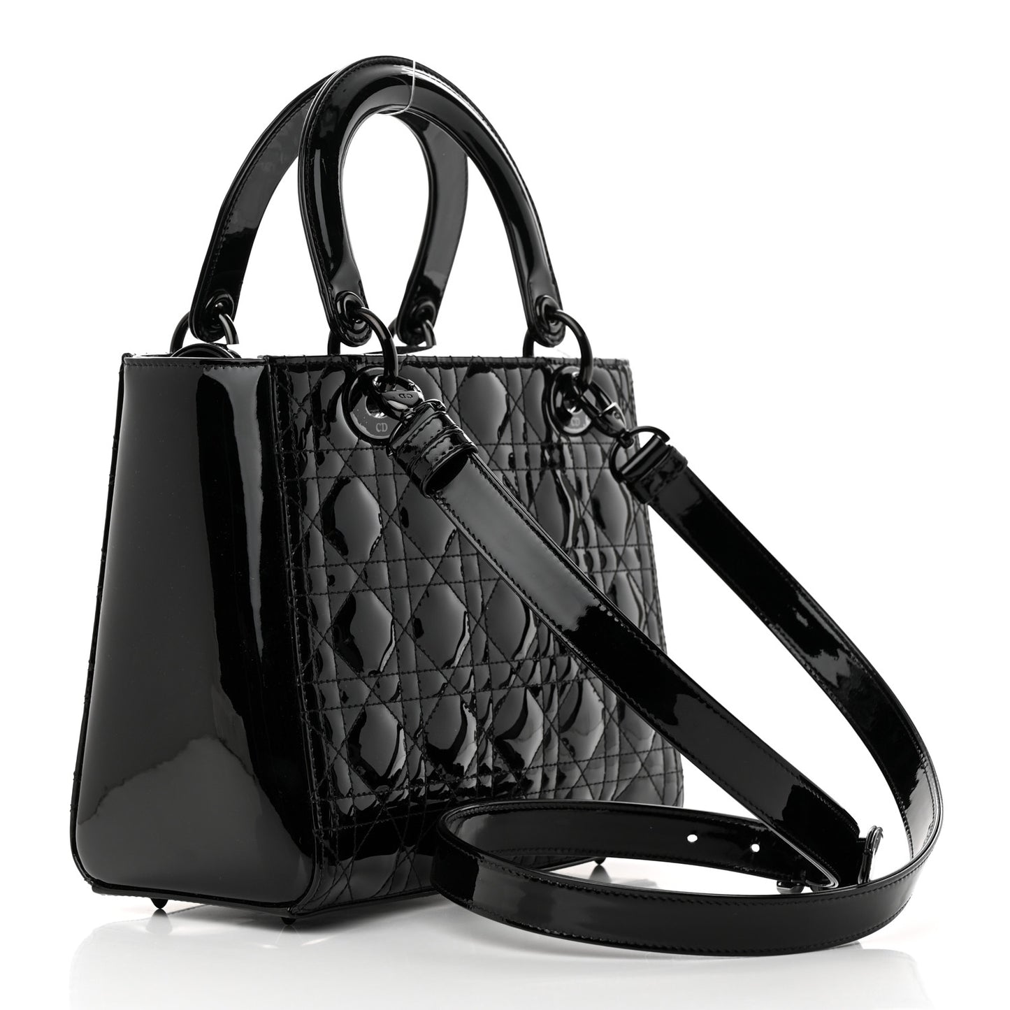 Ultraglossy Patent Cannage Medium Lady Dior Black