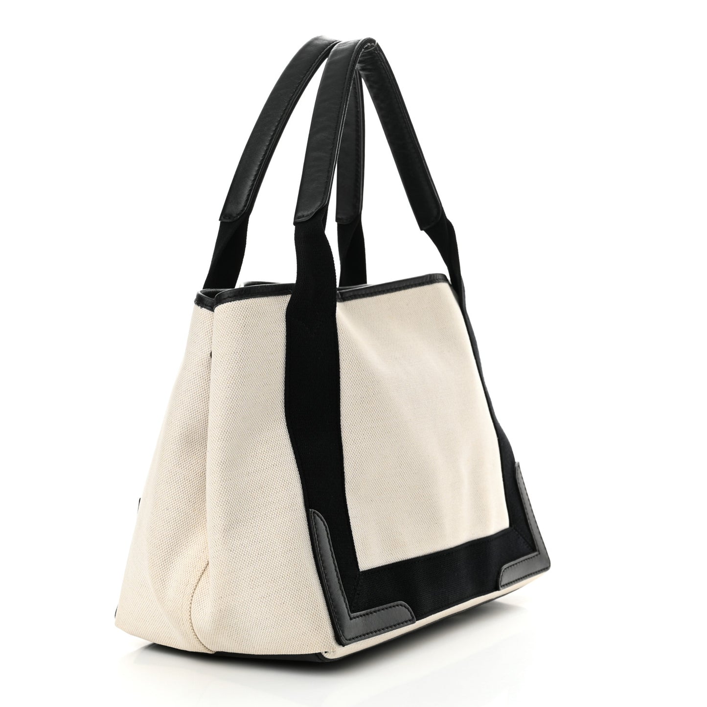 Cotton Canvas Satin Calfskin S Navy Cabas Natural Black