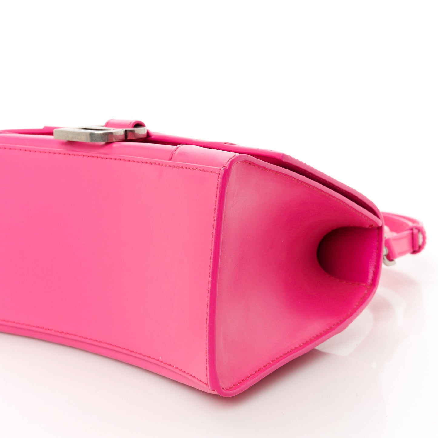 Shiny Box Calfskin Small Hourglass Top Handle Bag Acid Fuchsia