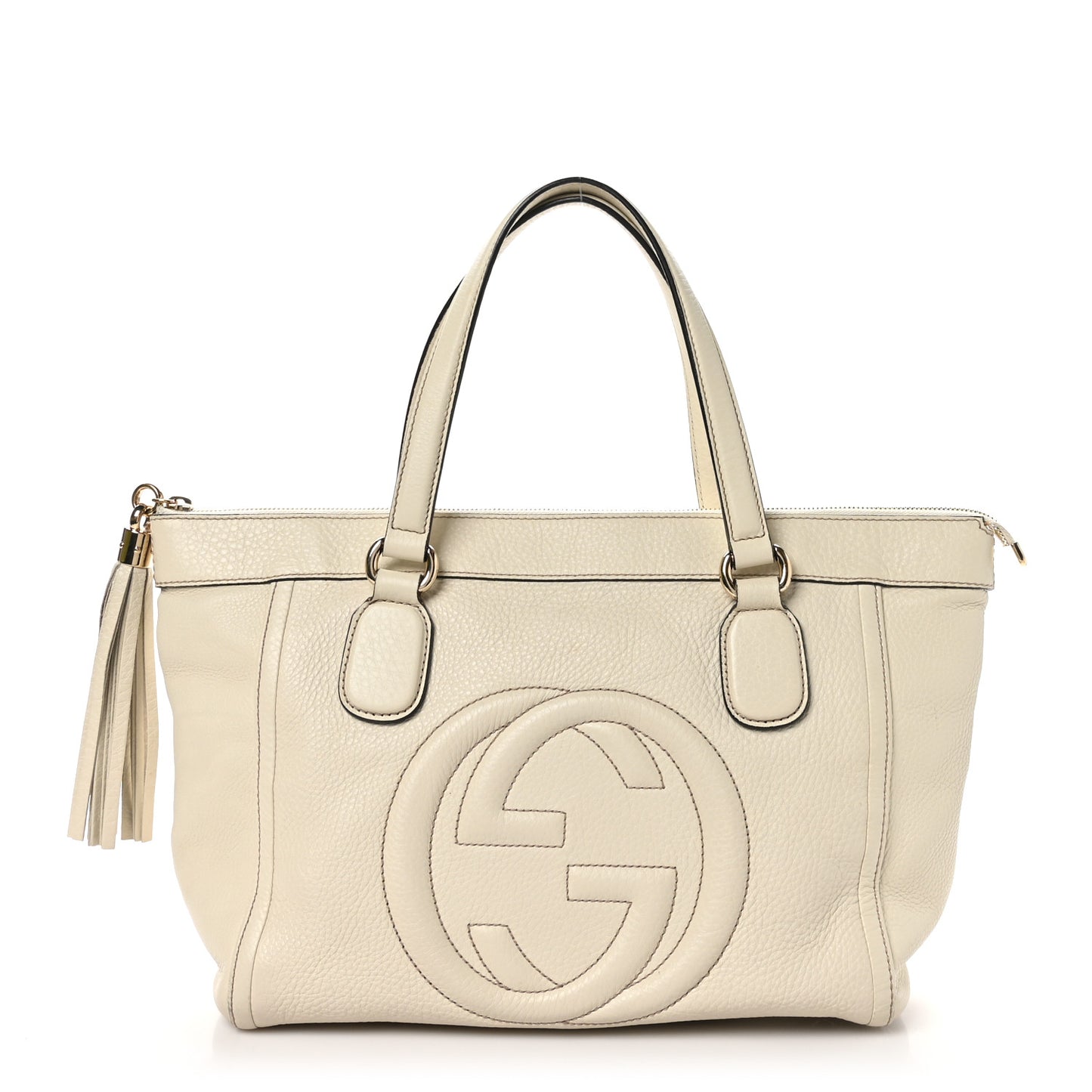Pebbled Calfskin Small Soho Top Handle Bag Off White