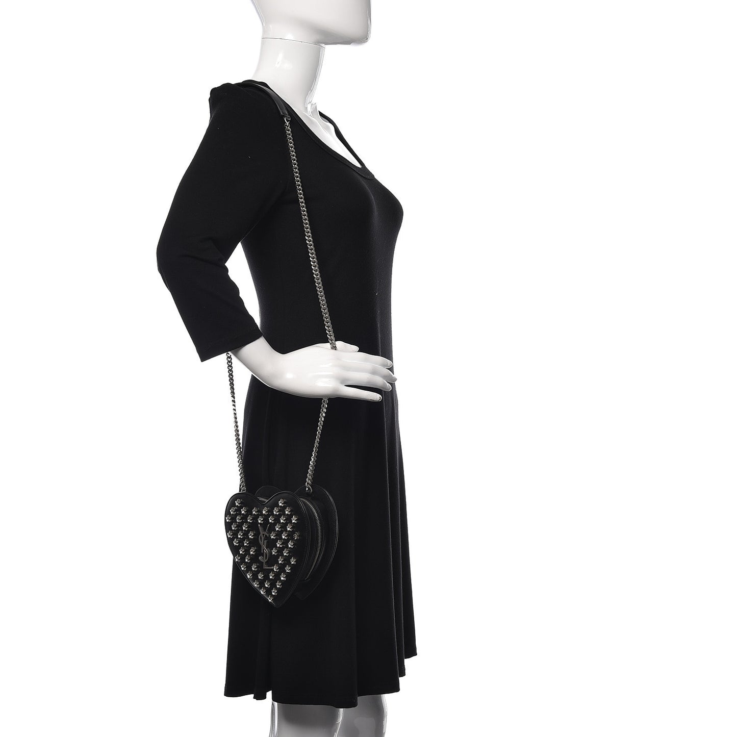 Calfskin Star Studded Small Love Heart Chain Bag Black