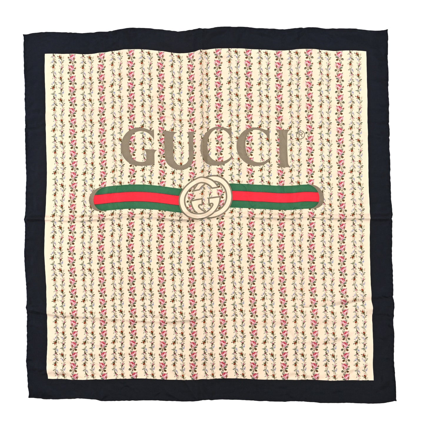 Silk Twill Gucci Rose Series Square Scarf Ivory Black