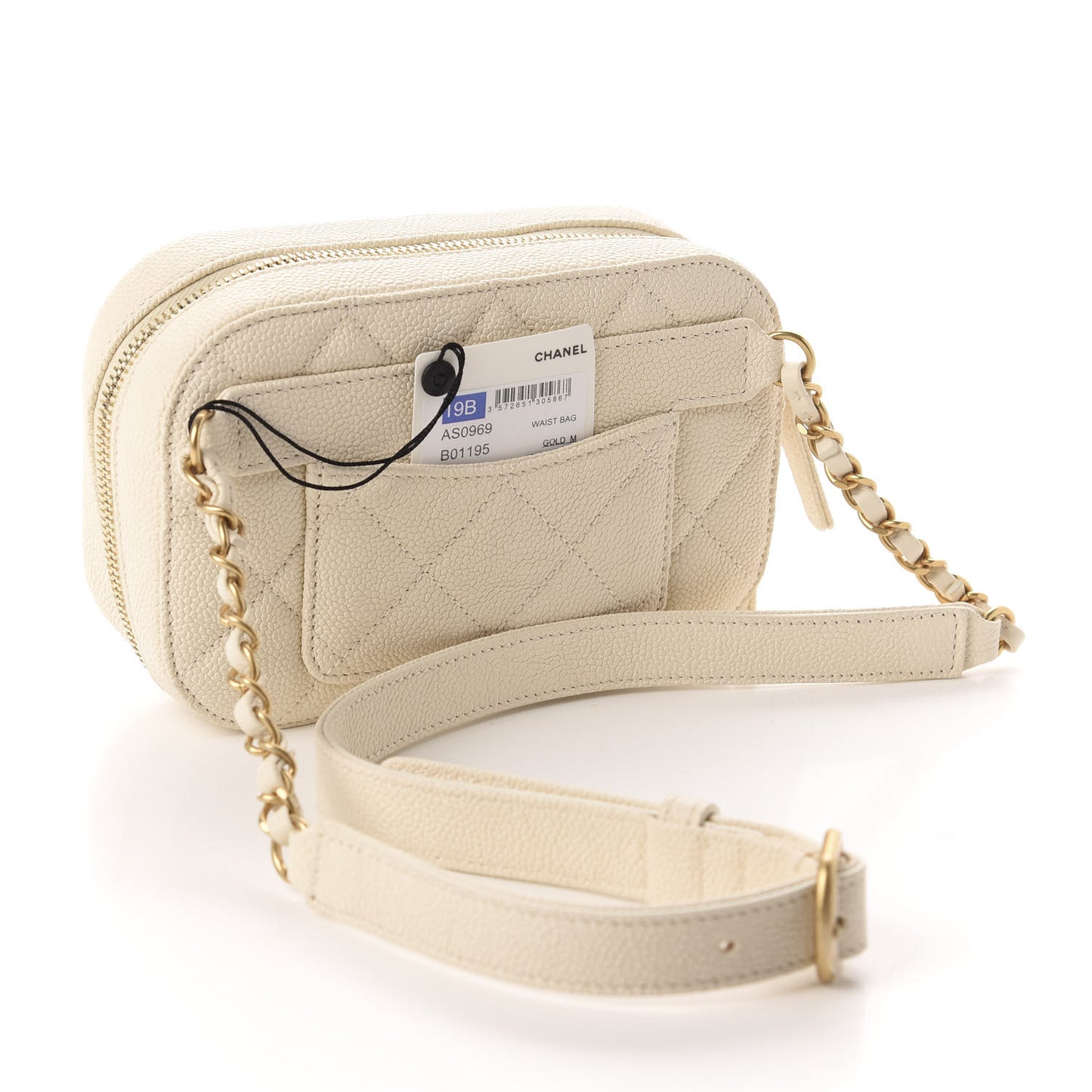 Caviar Quilted Flap Waist Bag White