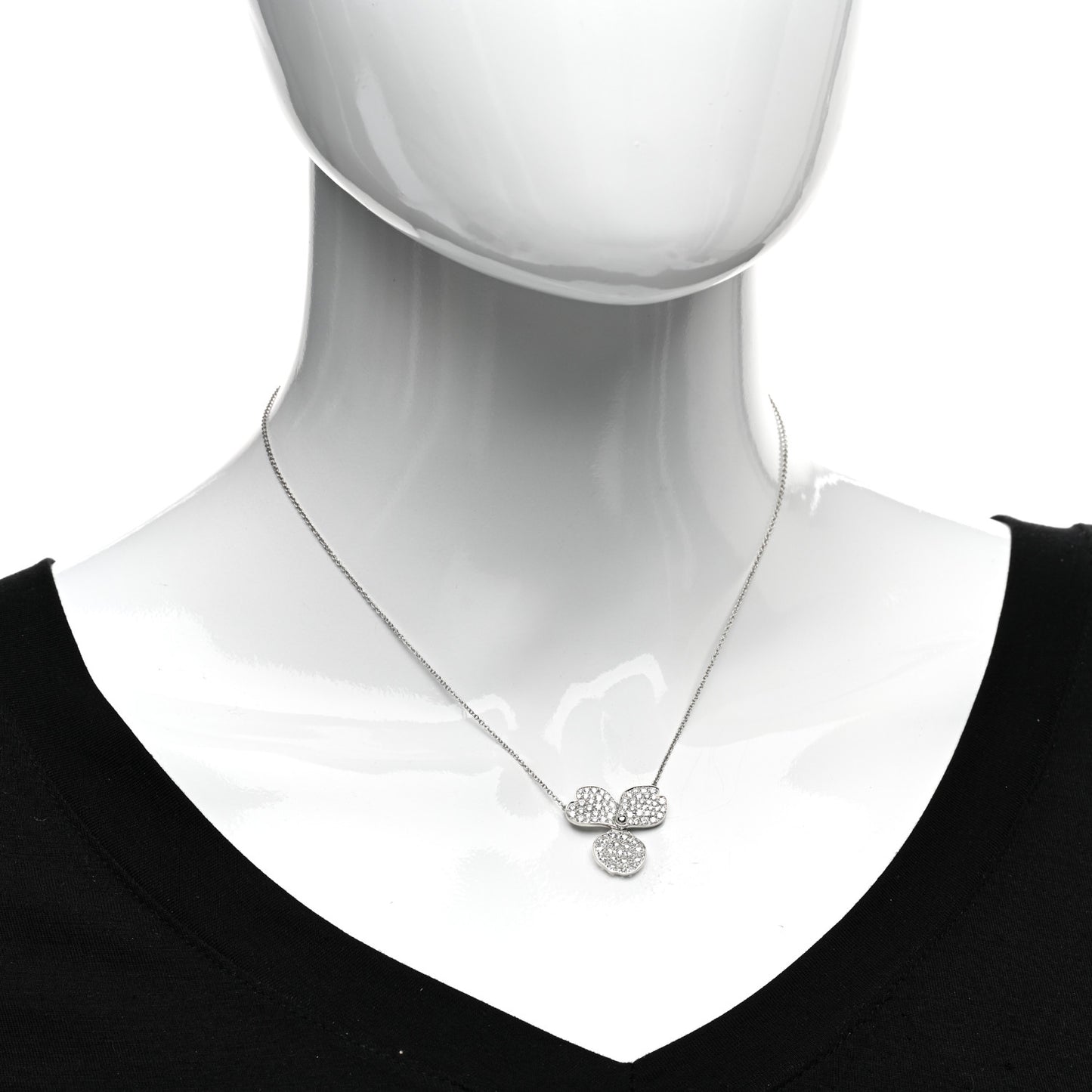 Platinum Diamond Large Paper Flowers Pave Pendant Necklace