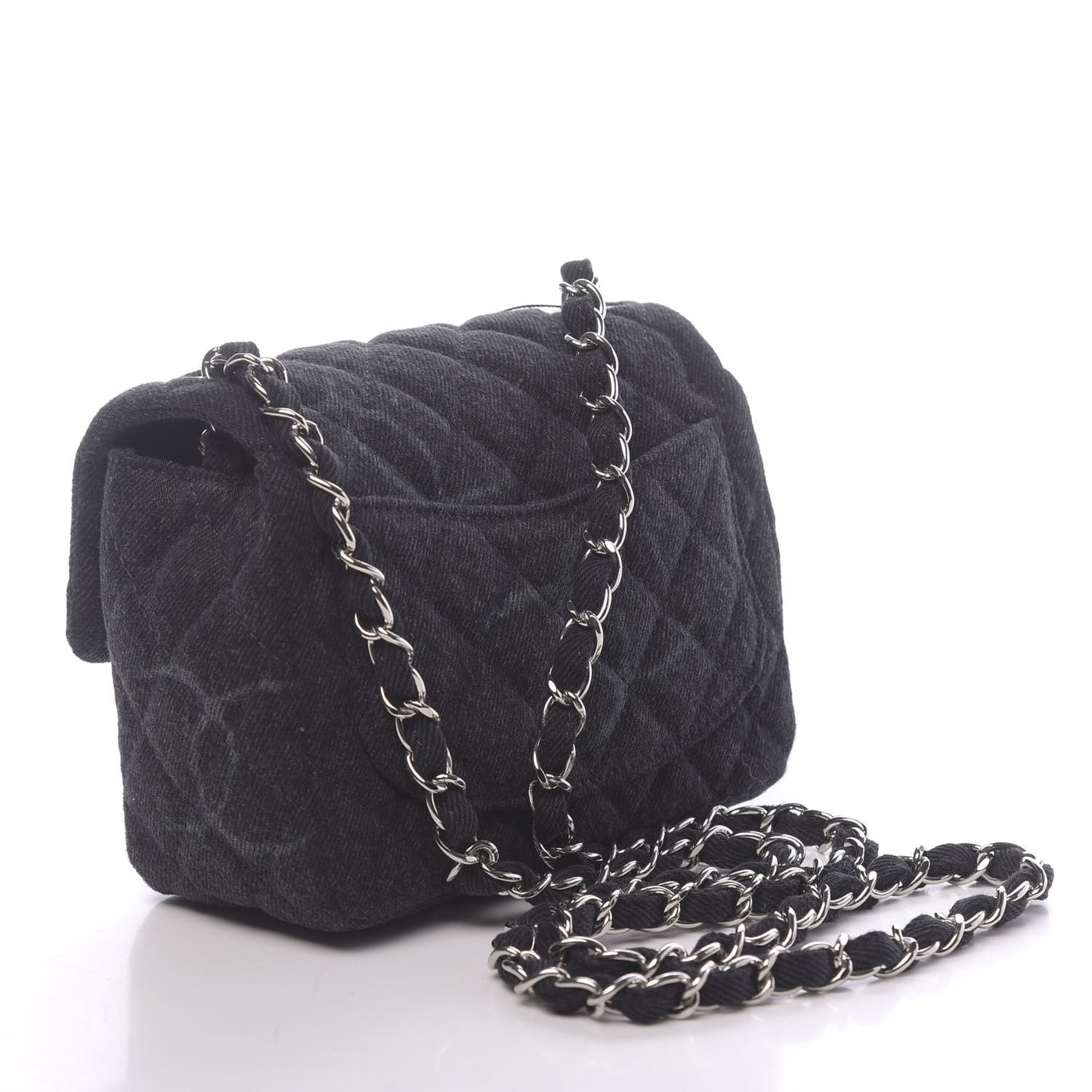 Denim CC Quilted Mini Square Flap Black