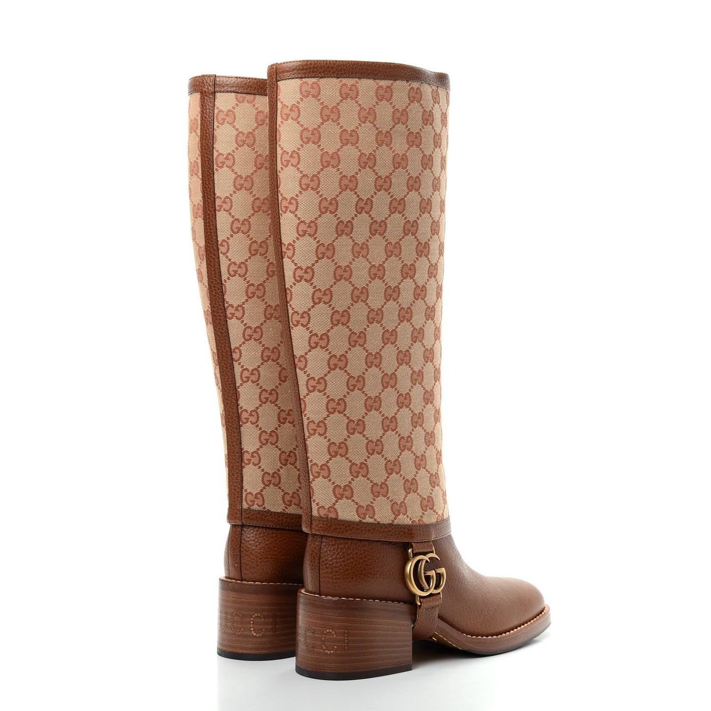 GG Monogram Calfskin Lola Tall Boots 37 Beige Ruggine Cuir