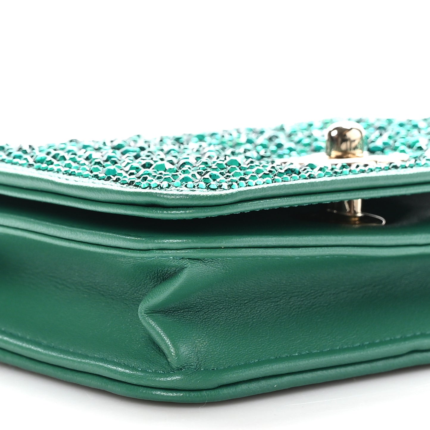 Lambskin Crystal Diamante Clutch With Chain Green