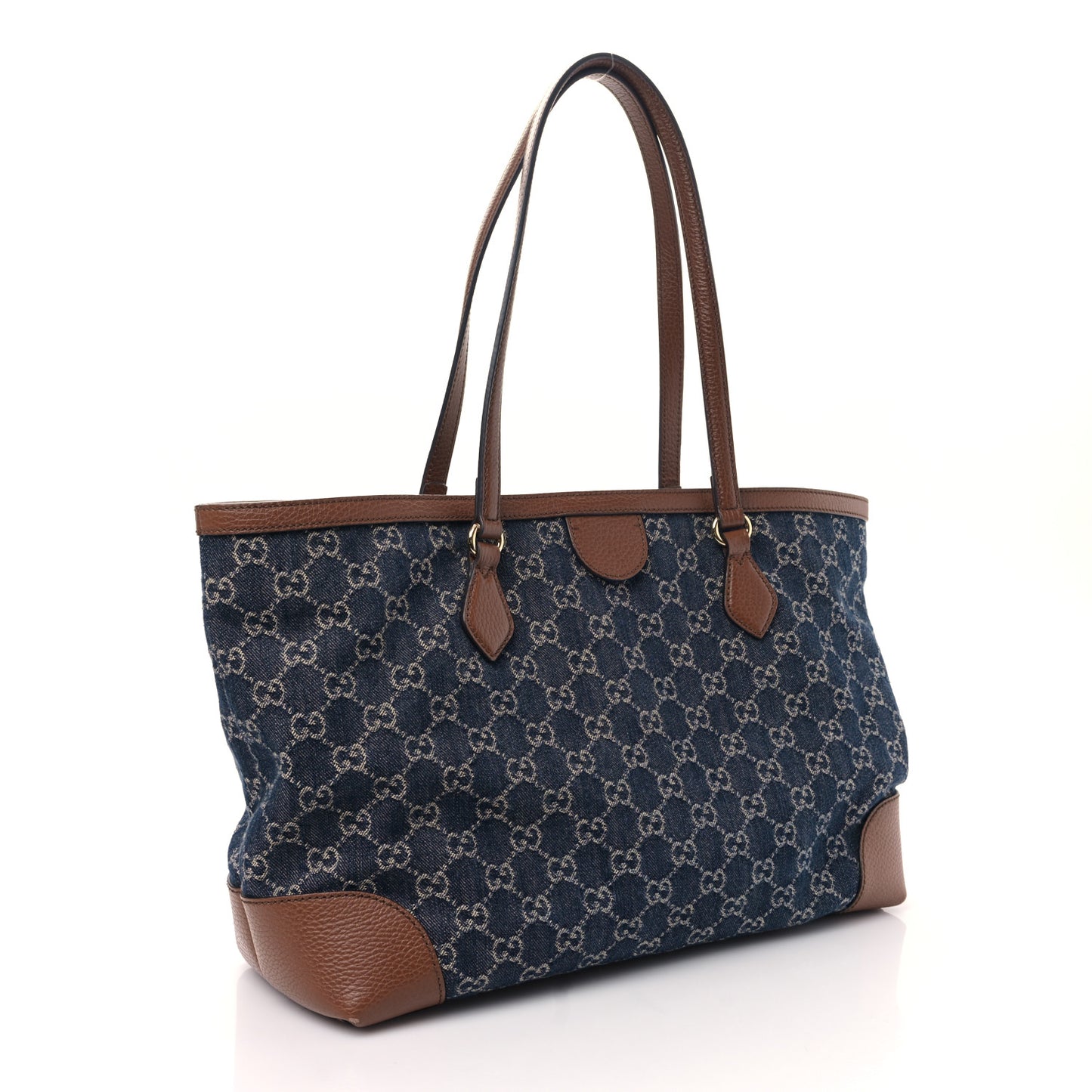 New Denim GG Monogram Medium Ophidia Shopping Tote Blue Tea Cuir